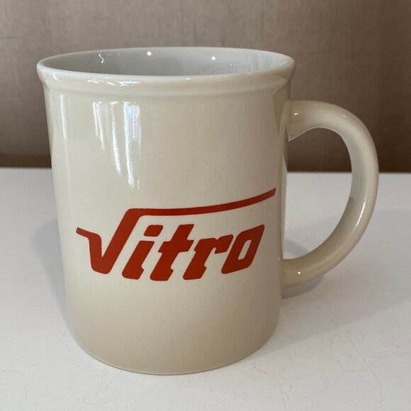 Vintage Vitro Beige Coffee Mug 3.5” Ceramic Retro Logo‎ Collectible - Picture 1 of 6